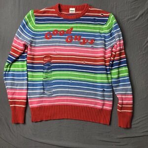 Spirit Halloween Chucky Good Guys Striped Distressed Sweater Adult M Colorblock